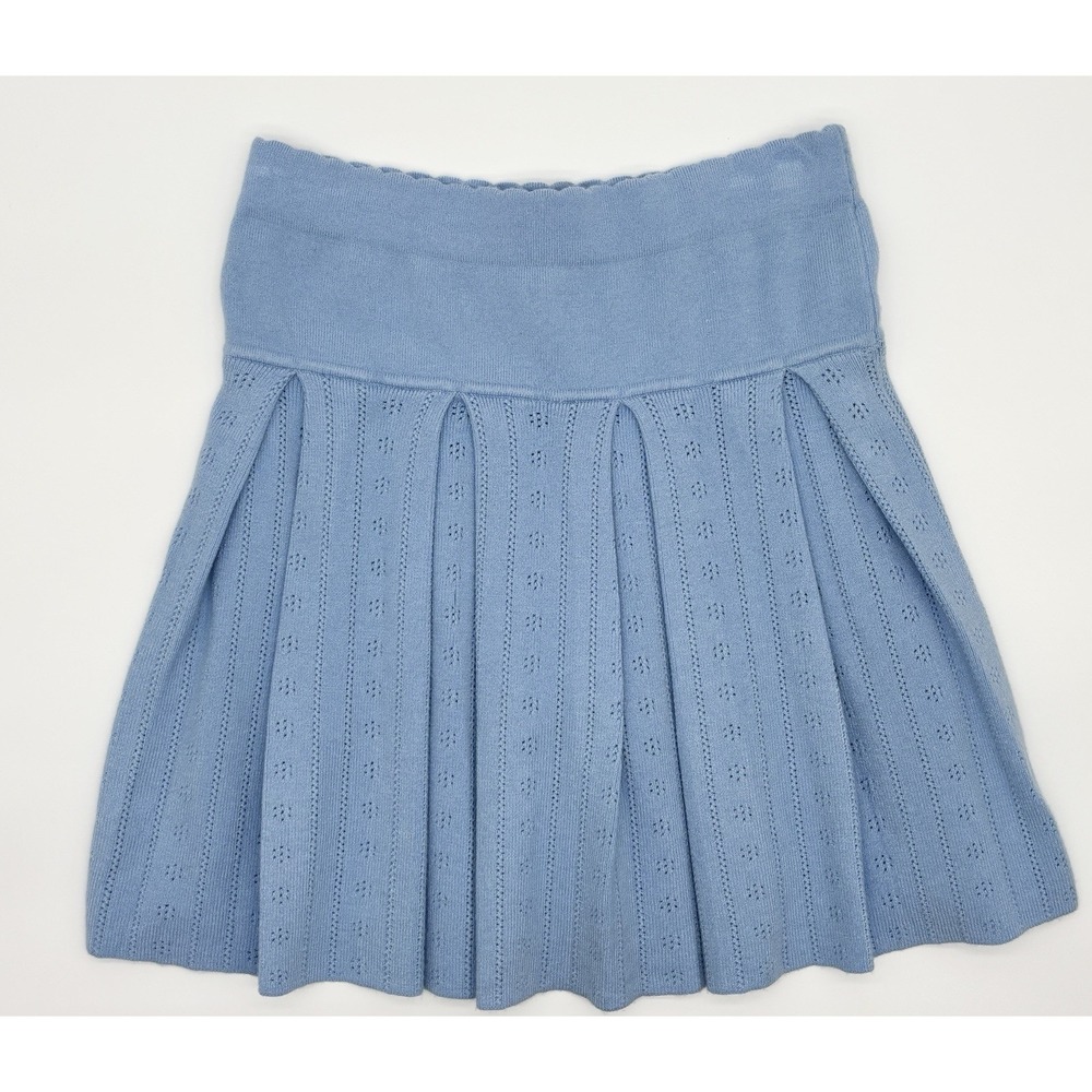 Hippie Rose Pleated Knit Skater Mini Skirt Small Light Blue